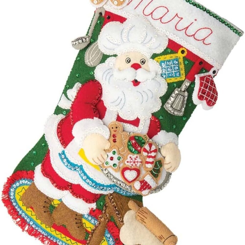 Felt Applique 18" Stocking Making Kit, Gingerbread Santa, Perfect for DIY Arts a
